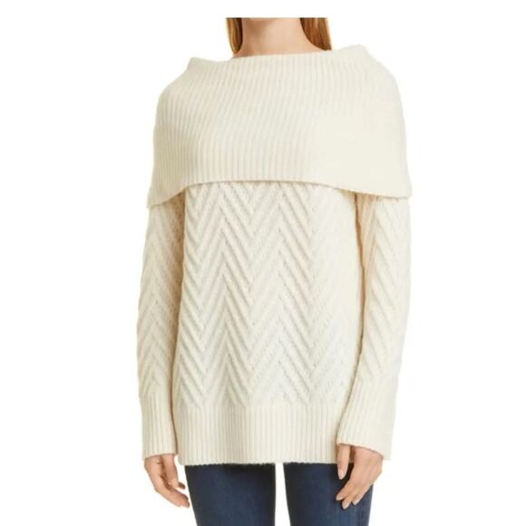 NWOT Nordstrom Signature Chunky 100% Cashmere Cowl Neck Fisherman Sweater S - Picture 1 of 4